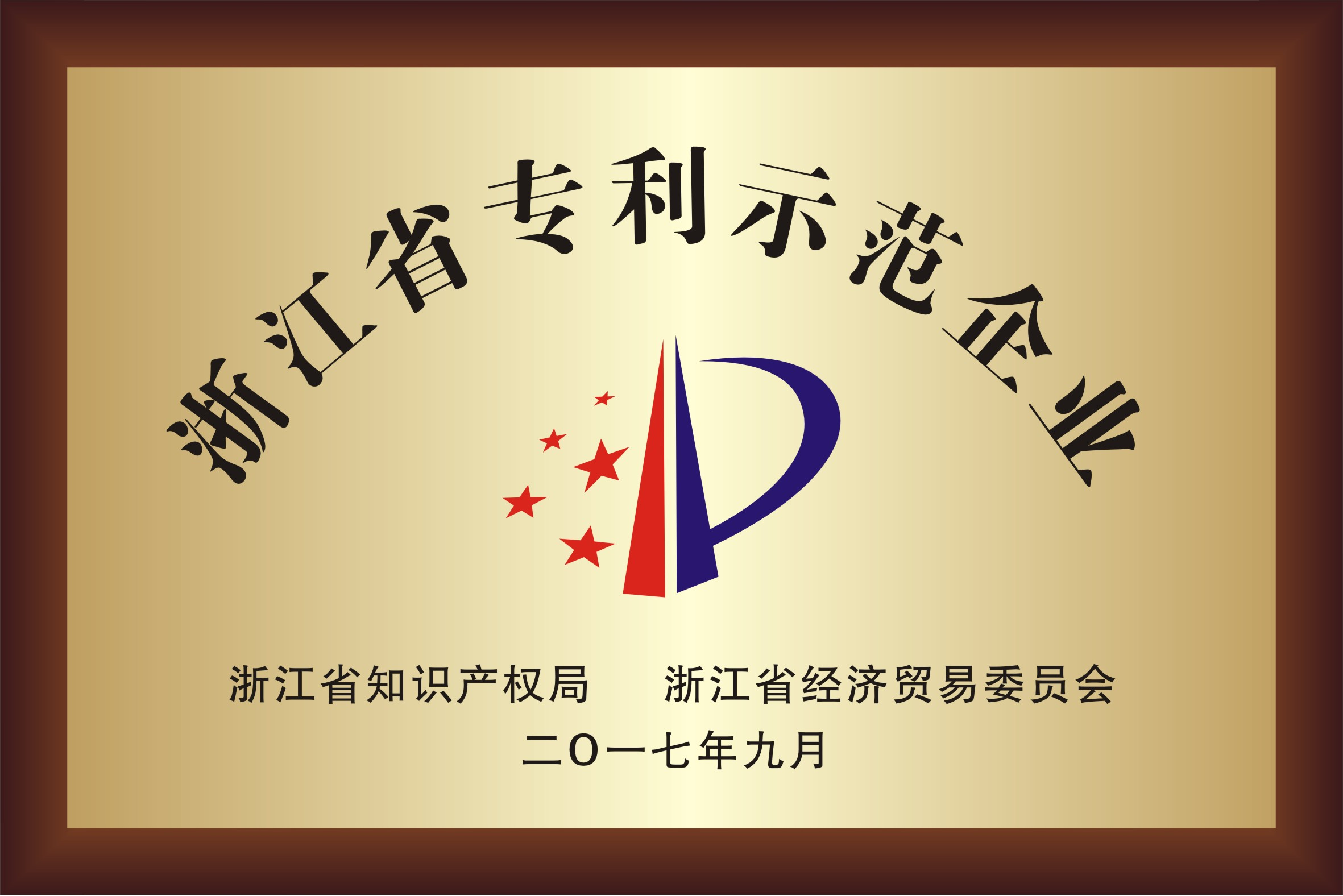 浙江省专利示范企业证书